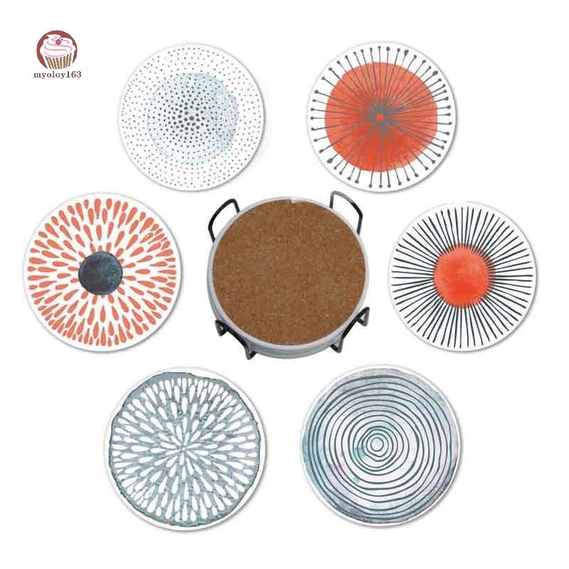 Myoloy 6 ชิ้น/เซ็ต Coasters ทนความร้อนลื่นเครื่องดื่ม Cafe ตกแต่ง 2D FLat Coasters Anti-scalding แผ่