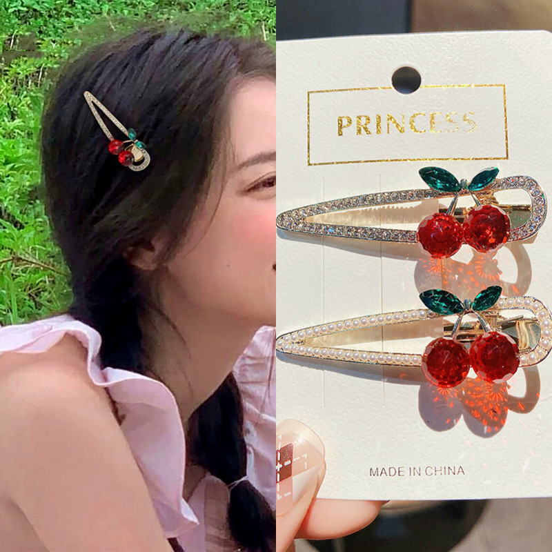 กิ๊บผมสีแดงเชอร์รี่ พลอยเทียม สไตล์เกาหลี สำหรับสาวหวาน