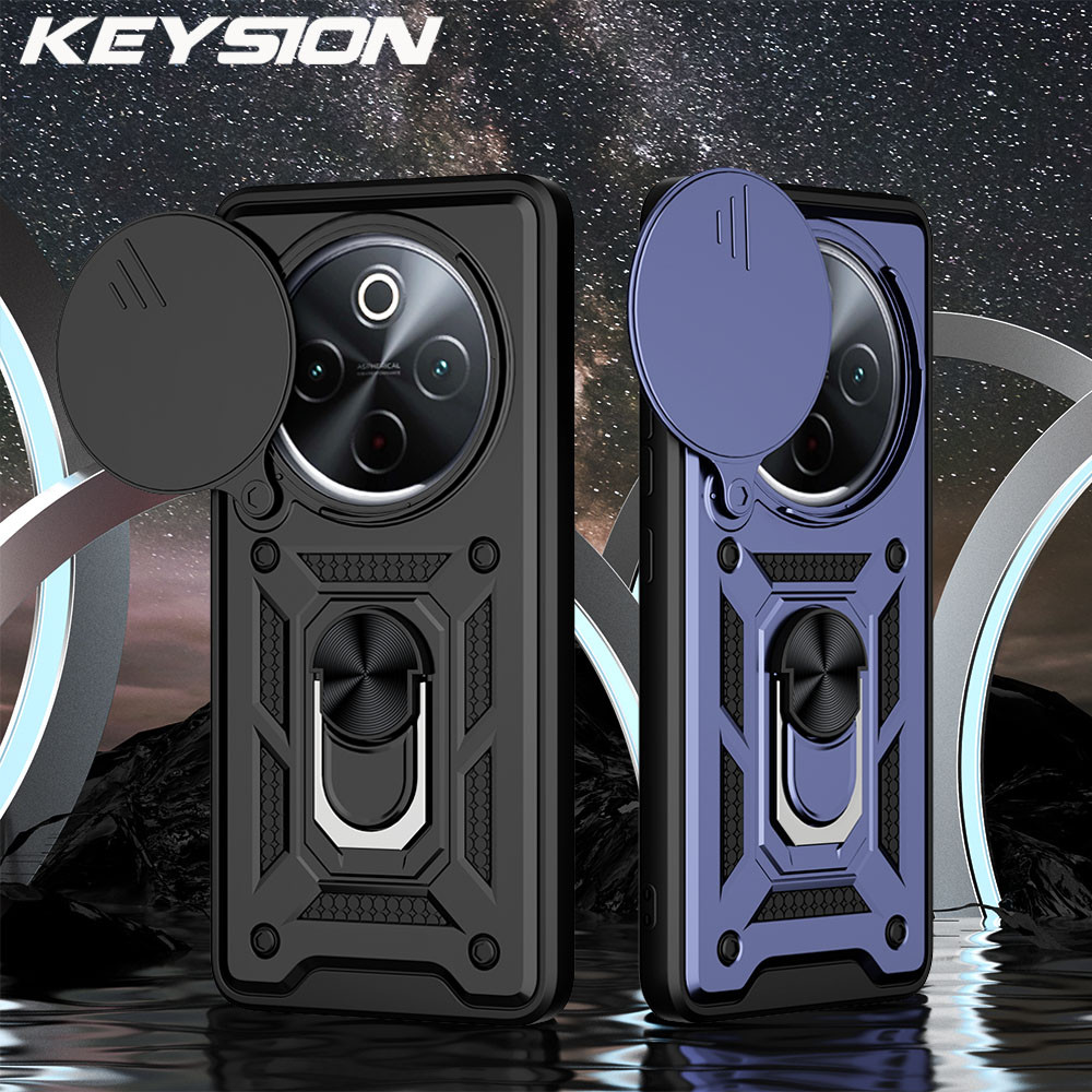KEYSION เกราะกันกระแทกสําหรับ IQOO Z10 5G ซิลิโคน + PC สไลด์กล้องเลนส์ป้องกันแหวนขาตั้งฝาครอบโทรศัพท์สําหรับ VIVO IQOO Z10