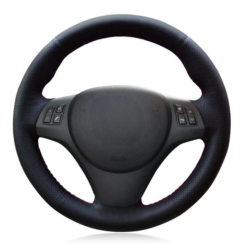 พวงมาลัยรถ Hand-Stitched นุ่มสีดําหนังเทียมสําหรับ BMW M Sport M3 E90 E91 E92 E93 E87 E81 E82 E88 X1