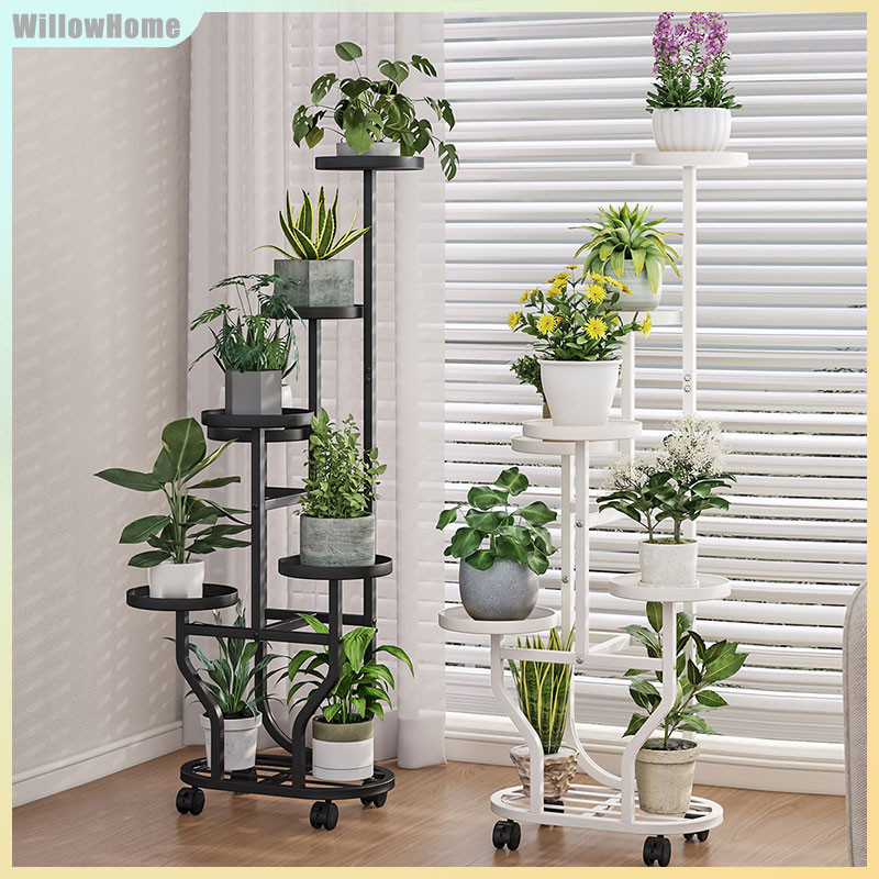 ขาตั้งพืชในร่ม 3 ชั้นโลหะกลางแจ้ง Tiered ขาตั้งชั้นวางล้อสําหรับพืชหลายกระถาง-ZYE