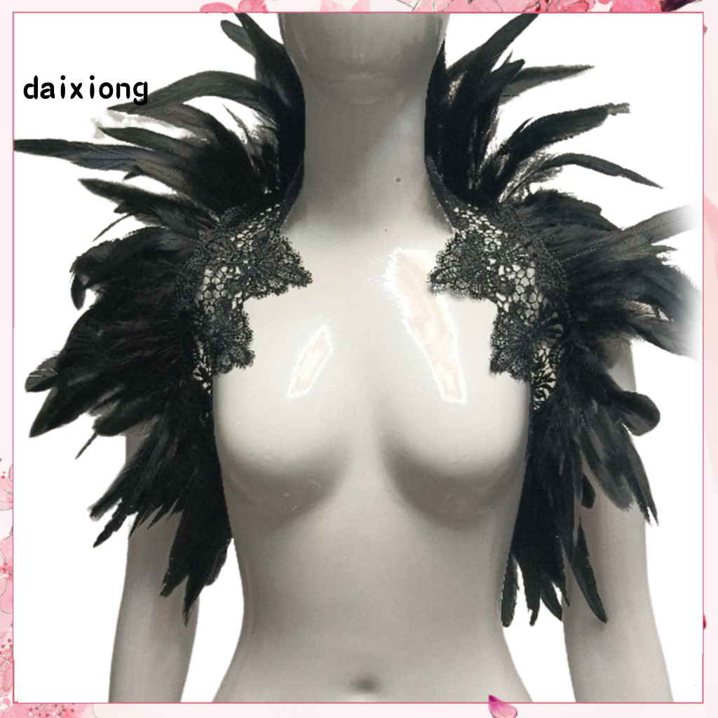<daixiong> Feather Wrap Ribbon Neck Scarf Feather Shawl Gothic สไตล์ลูกไม้ Unisex ฮาโลวีนคอสเพลย์ผ้า