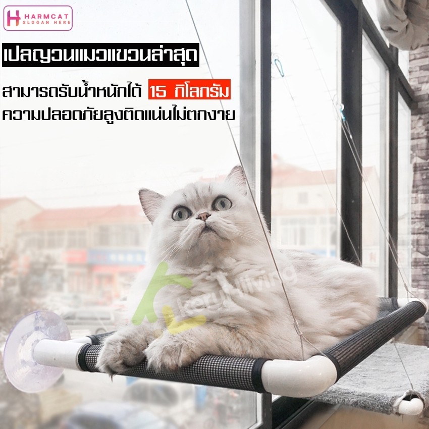 Harmcat เปลแมวติดผนัง ลดราคา ที่นอนแมวติดกระจก รับน้ำหนักได้ถึง 15 กก. เปลแมวติดกระจก ที่นอนอาบแดด ที่นอนแมว