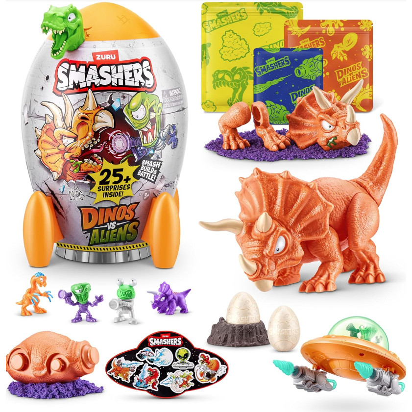 Zuru Smashers Dino vs Aliens Medium Triceratops Spinosaurus T-REX Smashable Egg Toy for Boys Kids