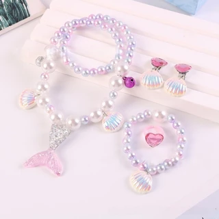 พร้อมส่ง คอไข่มุก 5pcs ชุดสร้อยสําหรับเด็ก สร้อยนางเงือก ดีไซน์เจ้าหญิงนางเงือก สีสันน่ารัก ของเล่นเด็ก