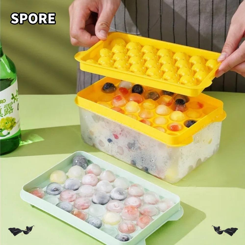 SPORE Ice Grid Mold, Round with Scoop Ice Cube Tray, Creative Storage Box Silicone Whisky Sphere Mol