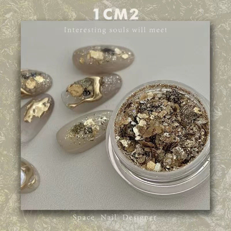 1CM2 Original ทําเล็บมือแร่ลึกลับ Gold Astringent ฤดูใบไม้ร่วงฤดูหนาวเลื่อมไม่สม่ําเสมอ Retro Ore ชิ้น INS Influencer