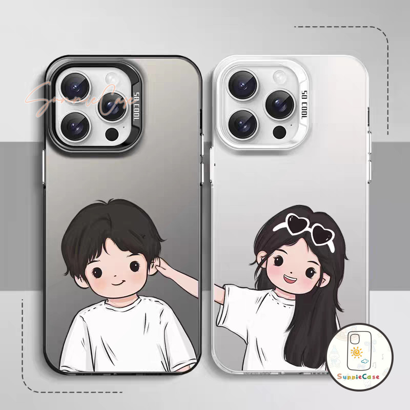 เคสไอโฟน 11 16 สำหรับ IPhone 13 12 15 11 16 14 Pro Max XS XR X Max 7 8 16 11 15 Plus เคสโทรศัพท์คู่ เคสแข็งพร้อมขอบนิ่ม