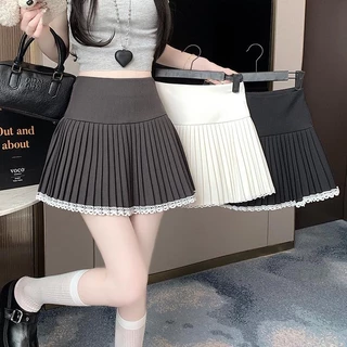 S-6XL ดีไซน์เก๋ไก๋ กระโปรงผ้าลูกไม้ปะติดปะต่อกันขนสัตว์ กระโปรงจีบผู้หญิง กระโปรงสั้นกันแสง กางเกง