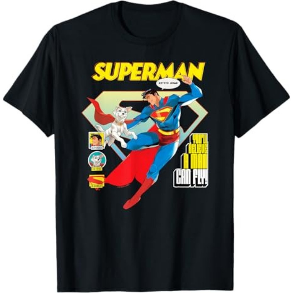 เสื้อยืดแฟชั่น Superman Krypto สำหรับทุกเพศ ทำจากผ้าฝ้าย มีธีมมนุษย์บิน