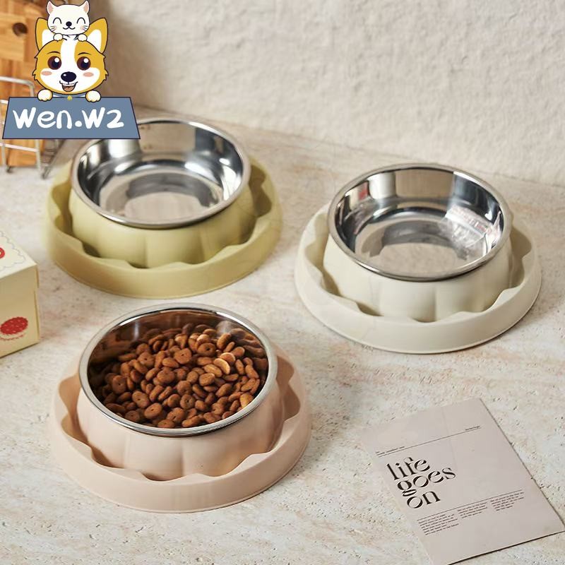 wen.W2 สัตว์เลี้ยงชามเดี่ยวสแตนเลสชามชามแมว 2 ใบป้องกันการรั่วซึมสุนัขถ้วยแมวคว่ำชามชามสัตว์เลี้ยงสุนัข