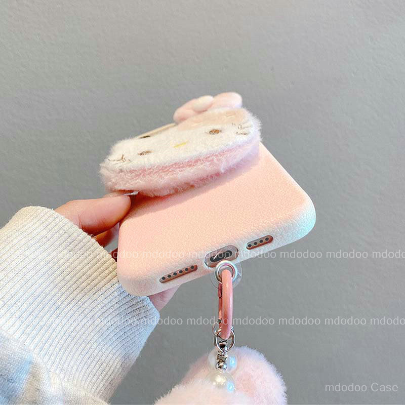 เคส For Samsung Galaxy S25 Ultra S24 S23 S22 5G S21 FE S20 S25+ S24+ S23+ S21+ S20+ S22+ Note 20 Plus 4G Pink fluffy Kitty Loopy Figurine INS Plush Pearl Lanyard High-end Lychee Pattern Electroplated Lens Protection Frame Soft Phone Case PW 10 - รูปที่ 5