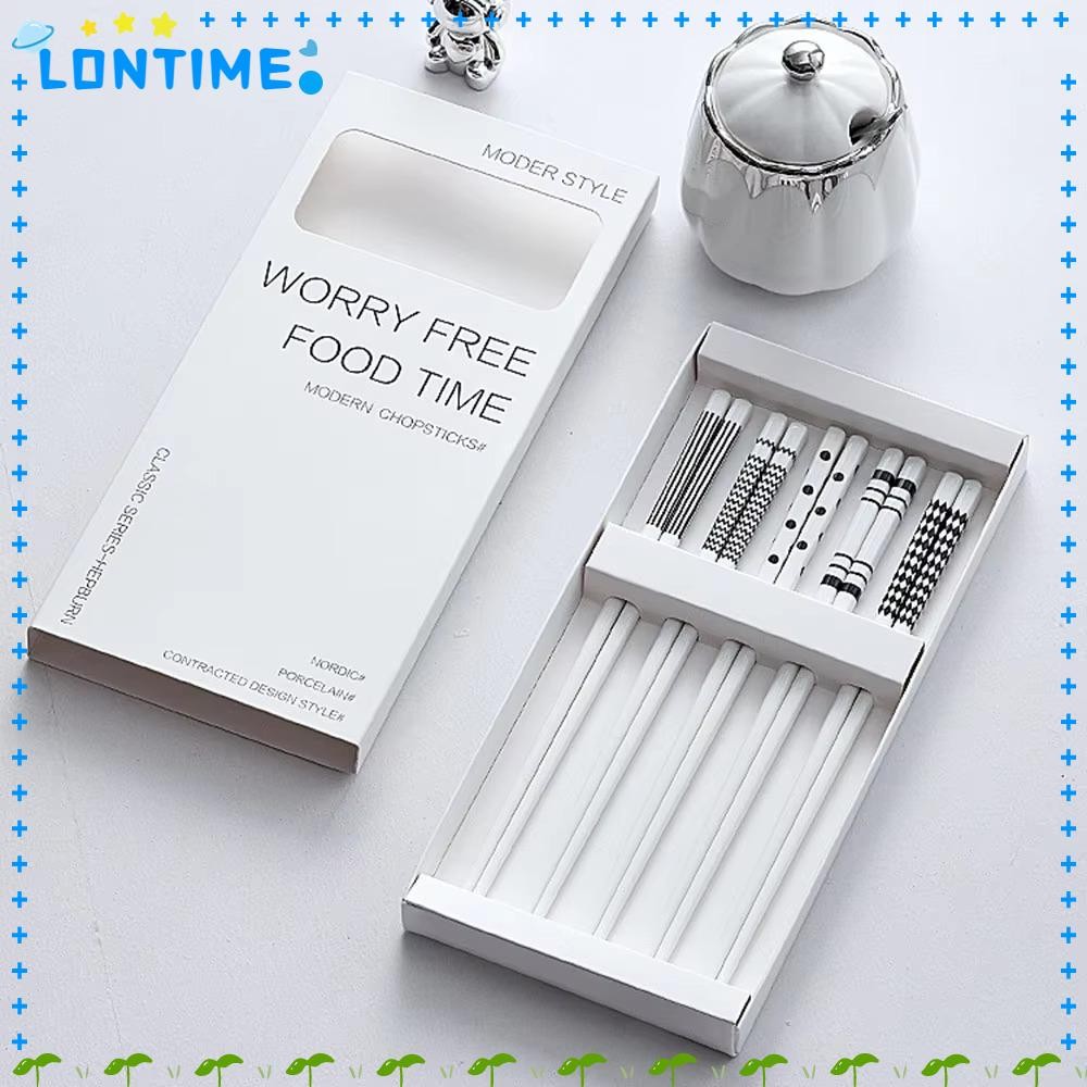 LONTIME ตะเกียบเซรามิกชุด 5 คู่, ตะเกียบทน Mould หรูหราป้องกันการลวก, ทนต่ออุณหภูมิสูงป้องกันแบคทีเรียลื่นตะเกียบจีน