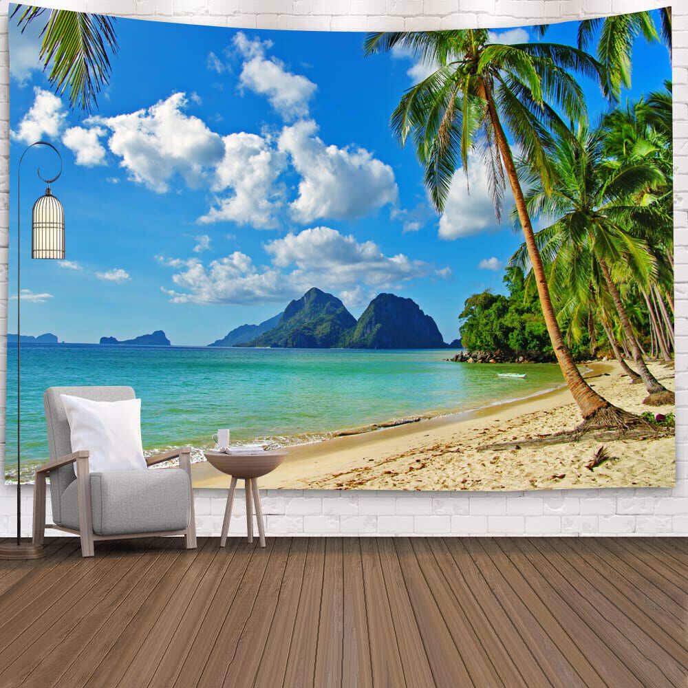 CM ขนาดใหญ่ Beach Coconut TreeOcean Tapestry แขวน Blue Sky ธรรมชาติห้องนอน Tapestry ดอกไม้แขวนผนังสําหรับห้องพื้นหลังผ้าผนังผ้าห้องข้างเตียง W