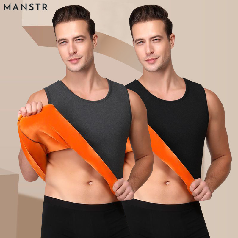 MANSTR M-5xl ฤดูใบไม้ร่วงและฤดูหนาวผู้ชายขนแกะหนาเรียงราย Warm Thermal Woollen เสื้อกั๊ก Plus ขนาดเสื้อแขนกุด