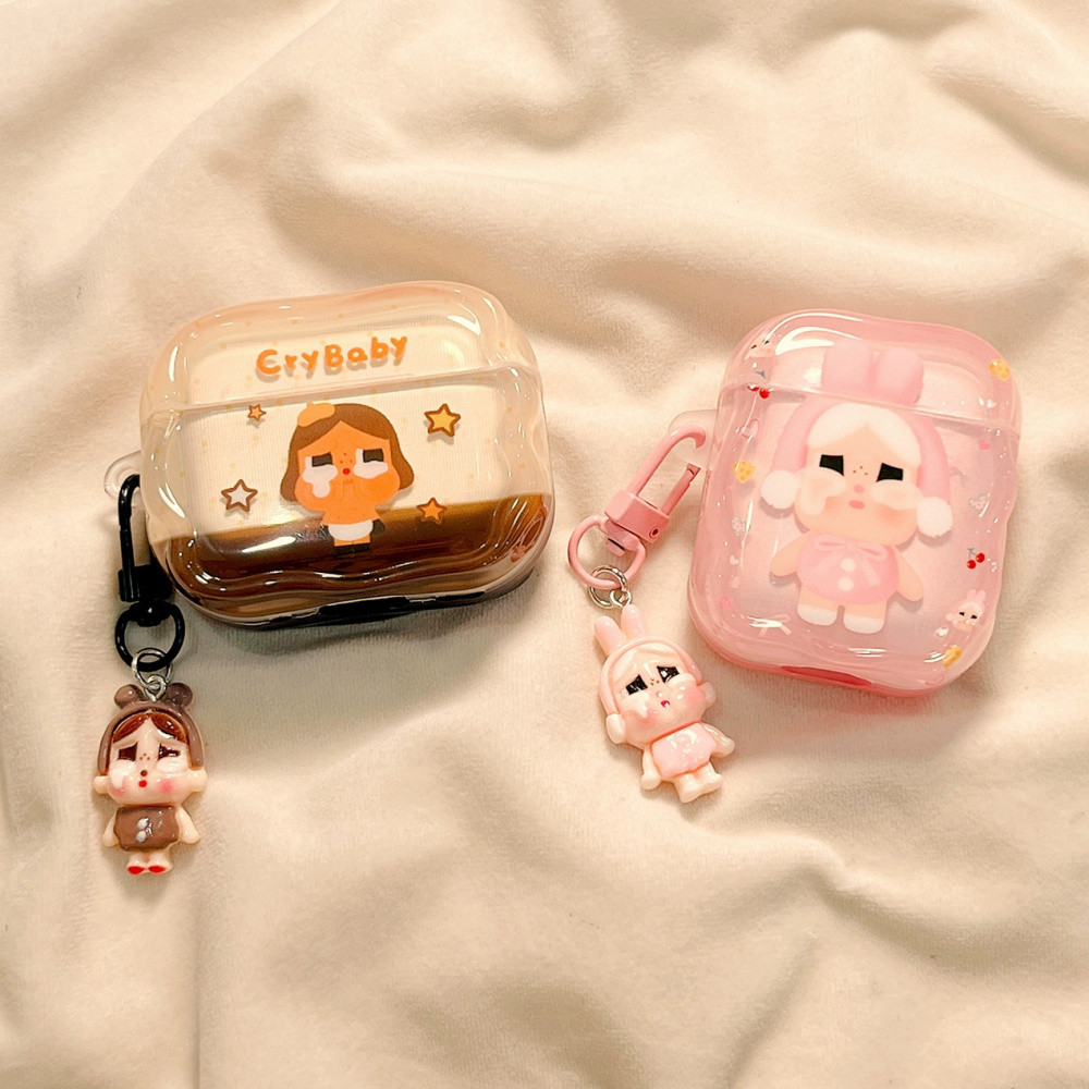การ์ตูนน่ารัก Star Crybaby Wavy Edge หูฟังพร้อม Crybaby จี้สําหรับ Airpods 1 2 3 4 Pro 2 Soft TPU หูฟังไร้สายบลูทูธชุดหูฟัง Anti Drop ฝาครอบป้องกัน