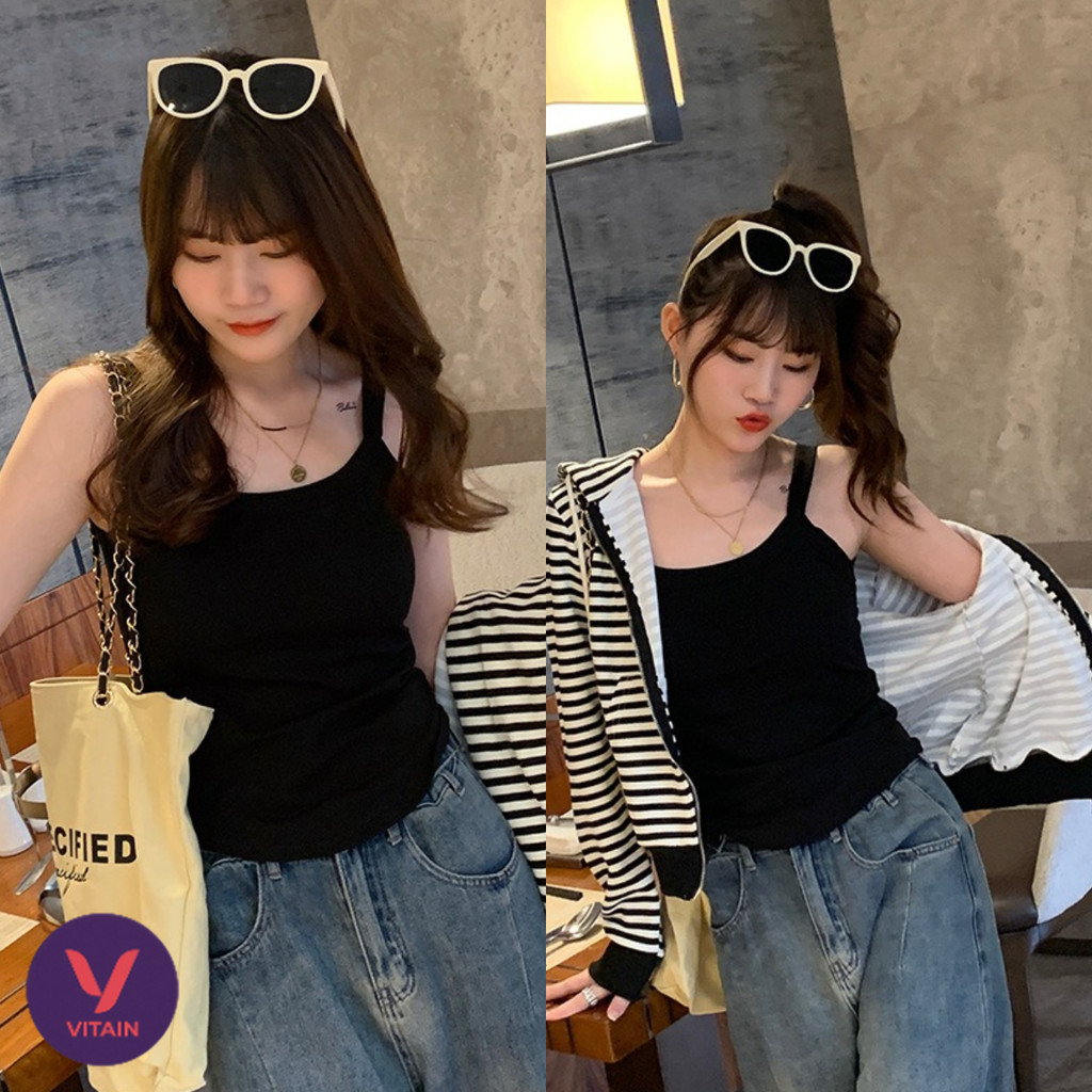 เสื้อกั๊กผู้หญิงยางยืด แขนสั้นโชว์กระดูกไหปลาร้า ผ้าโพลีเอสเตอร์ผสมคอตตอน ชุดชั้นในแฟชั่น พร้อมส่ง