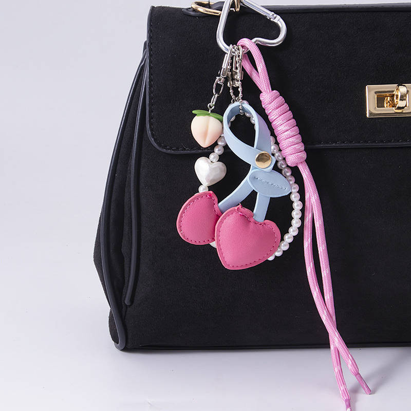 Miu Style Niche Leather Cherry Embroidered Handbag Pendant Korean Style Cute Fun Resin Fruit Key O2r