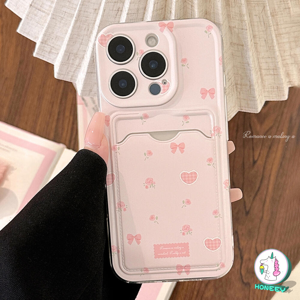 Girly สีชมพู Bowknot ผู้ถือบัตรเคสโทรศัพท์สําหรับ iPhone 16 11 15 14 Pro Max 12 13 Pro Max 16 Plus X XS XR 7 8 Plus กระเป๋าสตางค์กันกระแทก Soft TPU ฝาหลัง ราคา ถูกที่สุด ดีลบีเคเค แกลเลอรีภาพที่ 5
