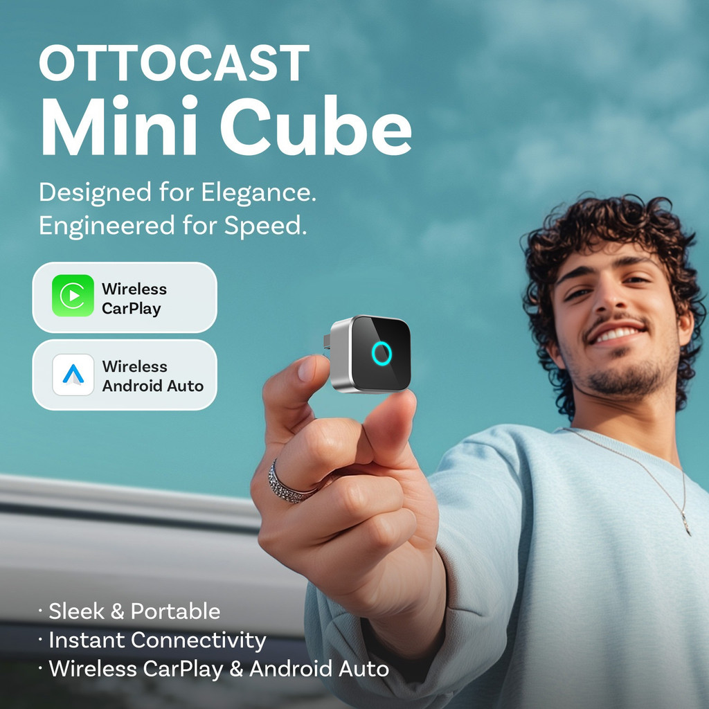 OTTOCAST MINI Cube 2 in 1 แบบมีสายไร้สาย CarPlay Android อะแดปเตอร์อัตโนมัติ USB Stick Plug Play WiFi บลูทูธการเชื่อมต่ออัตโนมัติ