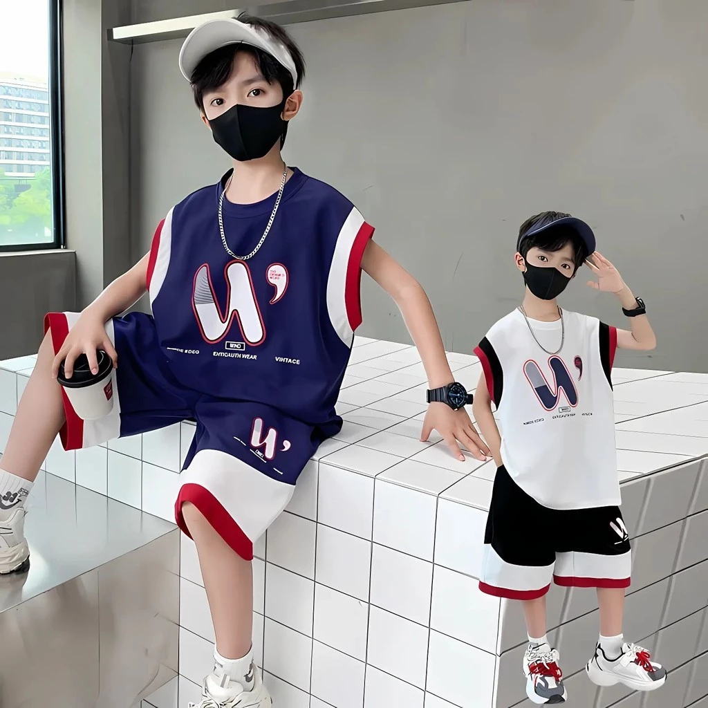 Modeng Baby เซ็ตแขนกุด สกรีนตัว2 สี เสื้อแขนสั้น กางเกงขาสั้น   เซท 2 ชิ้น   ใส่เที่ยวเท่ห์ๆ ด้วยชุดเซท เนื้อผ้านุ่ม thumbnail 8
