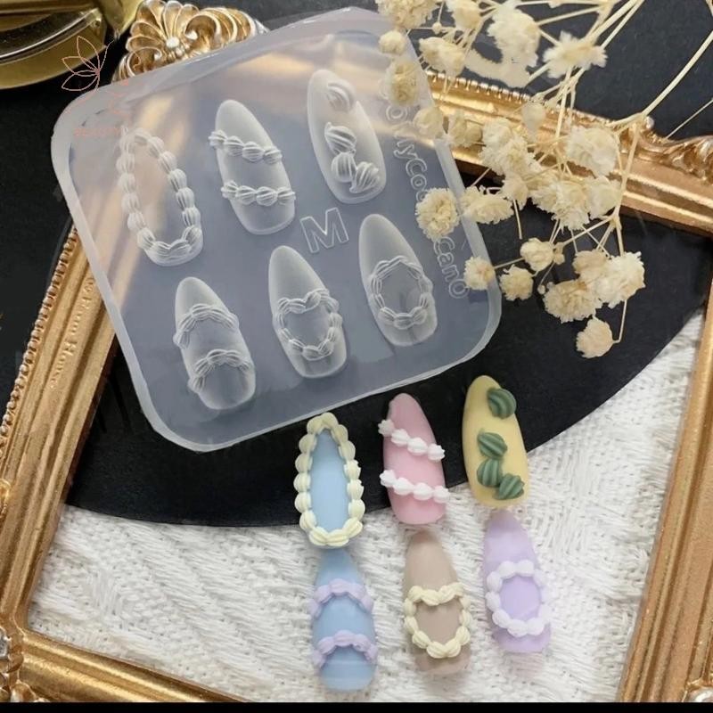 [maybeauty] 1 ชิ้นครีมโบว์หมี 3D ซิลิโคนเล็บแม่พิมพ์ DIY ตกแต่งเล็บดอกไม้โปร่งใสเล็บแม่แบบเล็บออกแบบเครื่องมือ {TH}