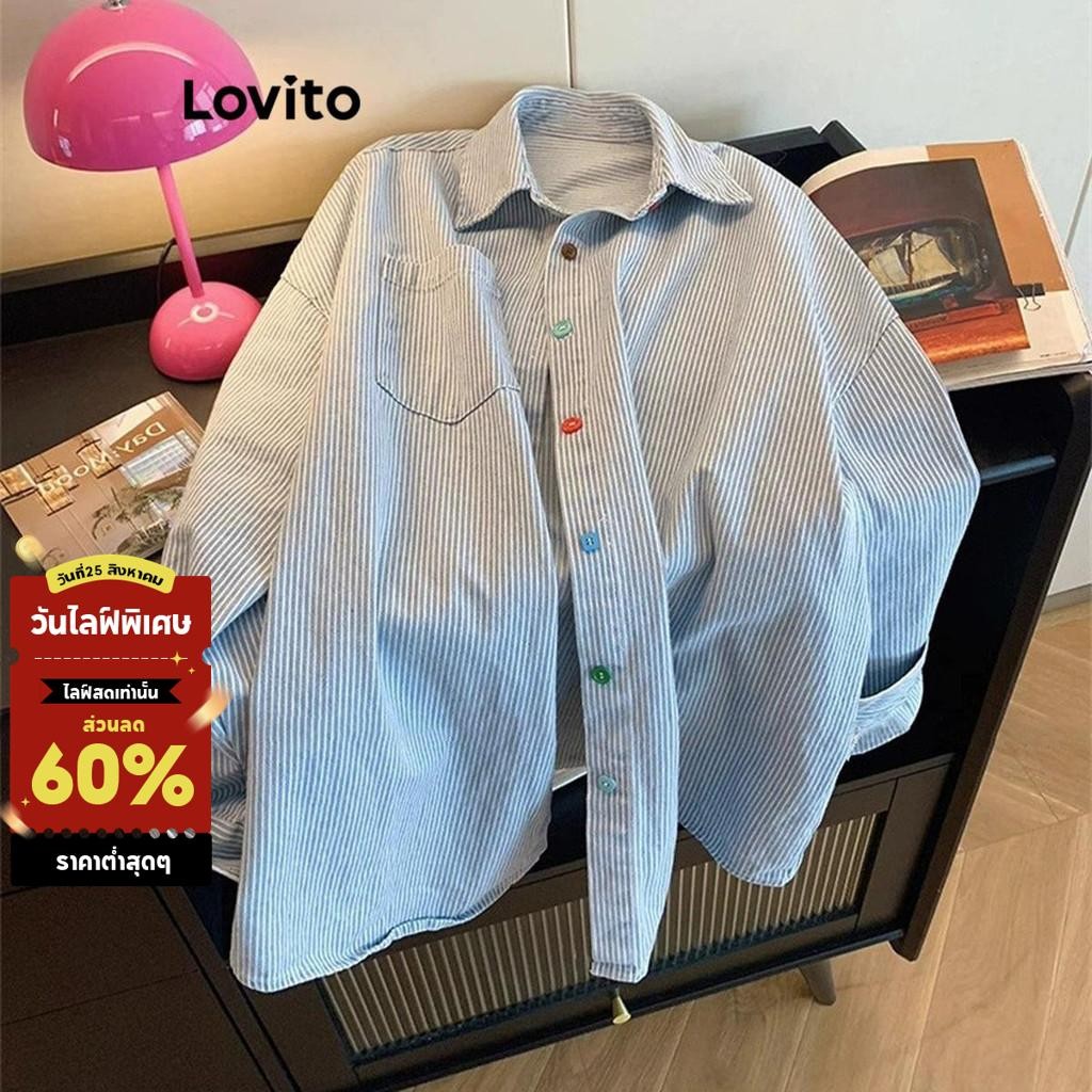 (KOL‘s pick) Lovito แคชชวล เสื้อเบลาส์ผู้หญิง สีพื้น แบบคัลเลอร์บล็อก สไตล์ LNL70230