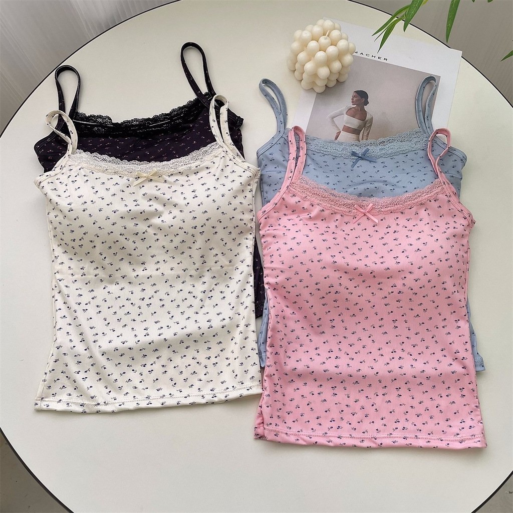 🌱Bonnie🌱เสื้อกล้าม ซับใน ลายดอกไม้ ลูกไม้ เข้ารูปใส่สบาย🌷เสื้อกล้ามผู้หญิง หลากสี มาแรง🌺#FY9094