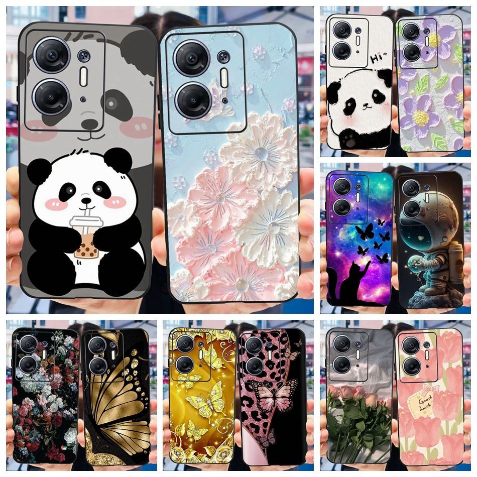 Infinix Hot 30 5G 2023 น่ารักแพนด้าดอกไม้ทาสีปลอก Hot30 5G X6832 ซิลิโคนนุ่ม TPU เคสโทรศัพท์