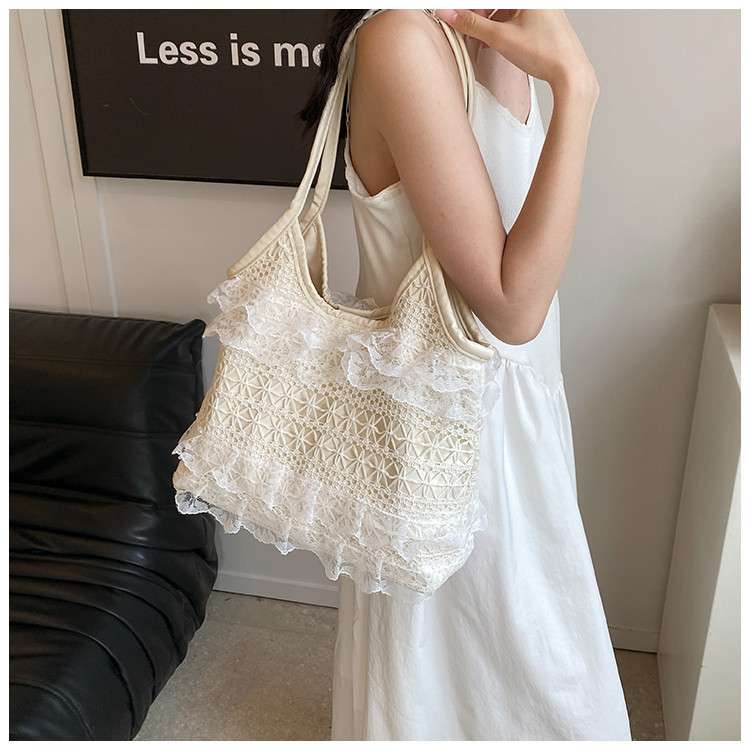Casual Commuter Large-ความจุกระเป๋าลูกไม้ไหล่เดียวผ้าไนลอน Tote Bag