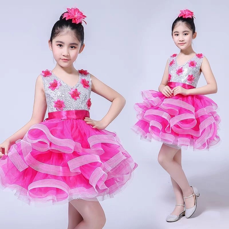 เด็กเสื้อผ้าเต้นรําประสิทธิภาพสวมใส่อนุบาลน่ารัก กระโปรงชั้นใน เครื่องแต่งกายสาวเลื่อมผ้ากอซชุดเจ้าหญิงชุด
