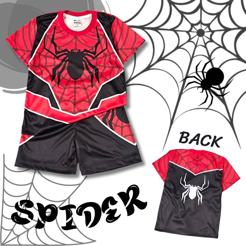 S0908#2 เสื้อผ้าเด็ก เสื้อแขนสั้น+กางเกงขาสั้น ลายการ์ตูนชุดฮีโร่สไปเดอร์ เนื้อผ้าไมโคร ชุดเด็กแฟชั่น ชุดเด็กลายการ์ตูน