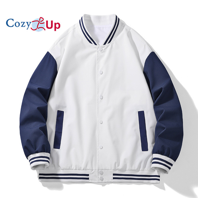แจ็คเก็ตเบสบอลผู้ชาย Contrast แขนยาว Varsity Jacket Uniform Hoodie เสื้อกันหนาวกีฬาเสื้อกันหนาว