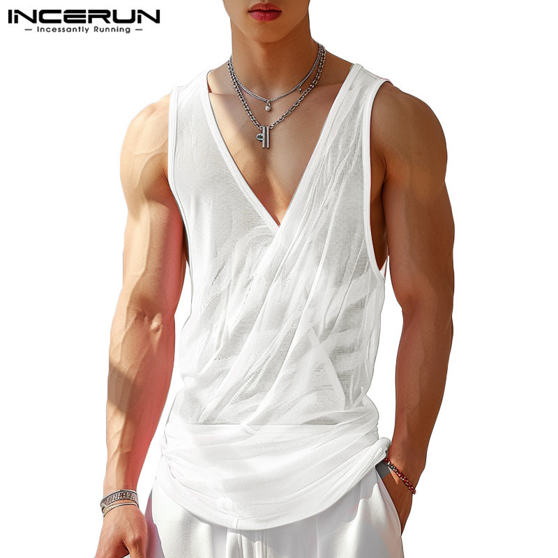Incerun เสื้อกล้าม Deconstructed มุมมองสําหรับผู้ชาย