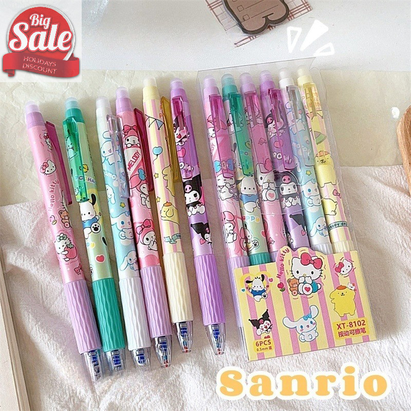Af 6pcs Erasable ปากกาเจล Cinnamonroll Kuromi Melody 0.5 นักเรียน Wrig Quick-drying น่ารักเครื่องเขียนสาวของขวัญปากกา A