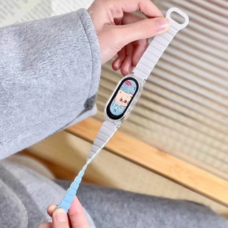 ซิลิโคนสายรัดห่วงแม่เหล็กพร้อมเคสสําหรับ เสี่ยวหมี่ For Mi band 10 9 8 7 6 5 4 3 สร้อยข้อมือซิลิโคนอ่อนวงปก