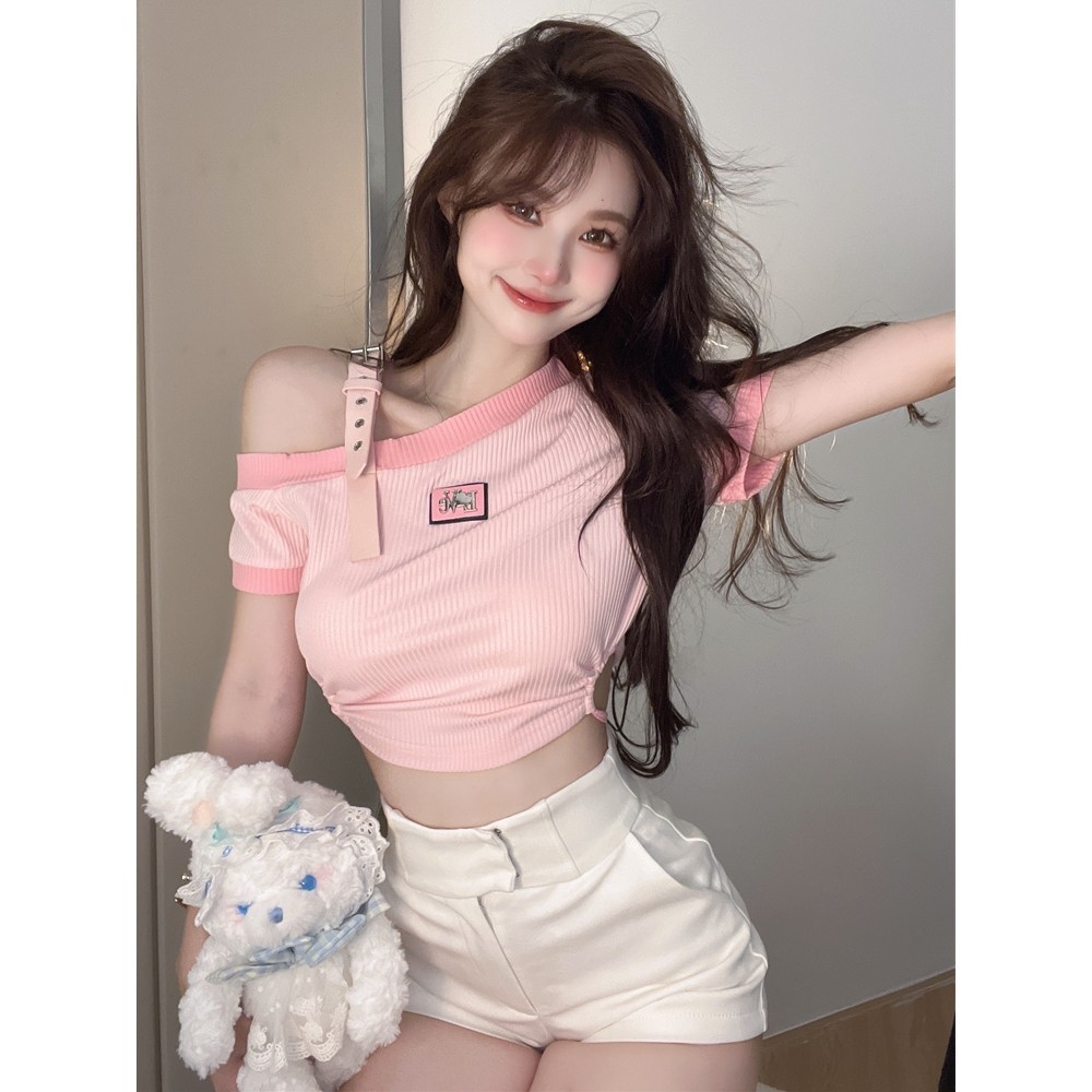ส่งไวจากไทย TAYCEN M-2XL เสื้อครอป แขนสั้น งานปัก เสื้อยืด เกาหลี ผู้หญิง เสื้อ