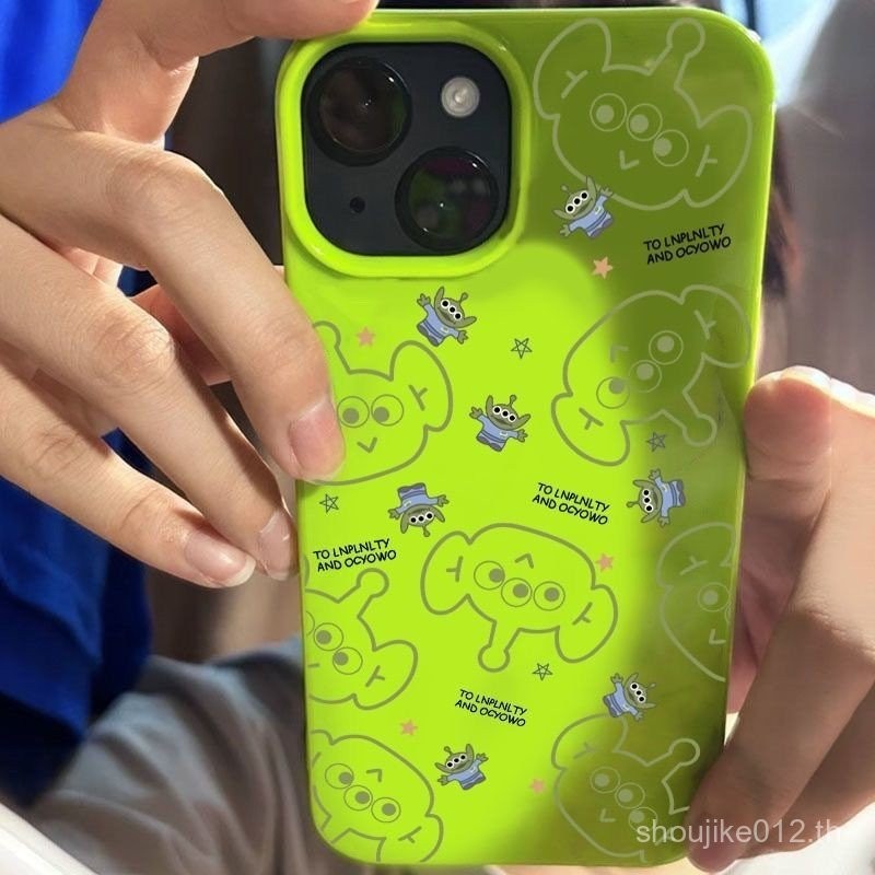 แบบเต็มหน้าจอสามตาสีเขียวเรืองแสงสไตล์ INS สำหรับ iPhone7 8 plus1 3/1215/14PROMAX เคสมือถือแอปเปิ้ลเจลลี่ we0m