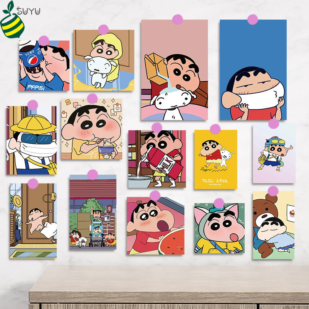 15ชิ้นน่ารักการ์ตูนเครยอนชินจังการ์ดคุณภาพสูงผนังในร่มกาวในตัวที่สวยหรูตกแต่งสติ๊กเกอร์ตกแต่งผนังพื้นหลังโปสเตอร์อุปกรณ์