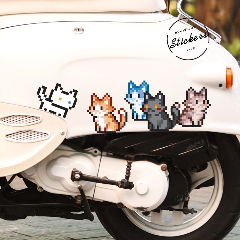 Cute Cartoon Fun Pixel Style Cat Bumper Stickers Motorcycle Electric Body Decoration Stickers