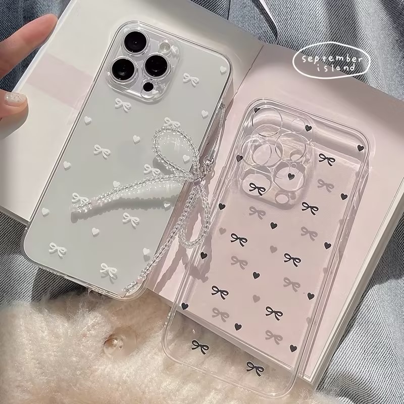 โบว์สีโรแมนติกรูปหัวใจเรียบง่าย เคส Redmi 9A 12 10 10C 13C 9 9C 12C 9T A1 Note 9 8 10 11 12 13 Pro Max Poco M3 X5