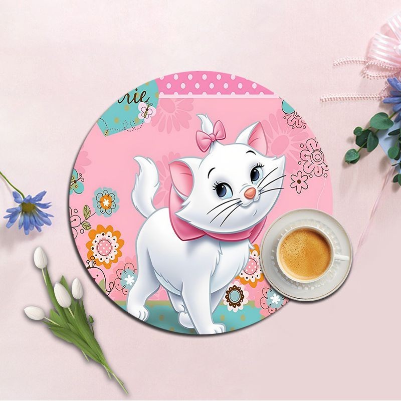 Disney The Aristocats Marie Cat INS Tide Round แผ่นรองเมาส์หนาคีย์บอร์ดเกมแผ่นรองโต๊ะอุปกรณ์เสริมโต๊ะเล่น Mats