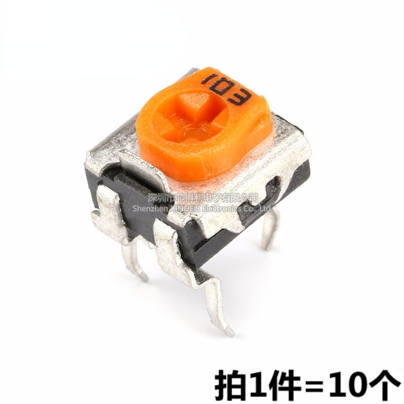 Wh06-2c Fine-Tunning Potentiometer ปรับความต้านทาน Potentiometer แนวนอน 103 (10K) สีเหลือง Potentiom