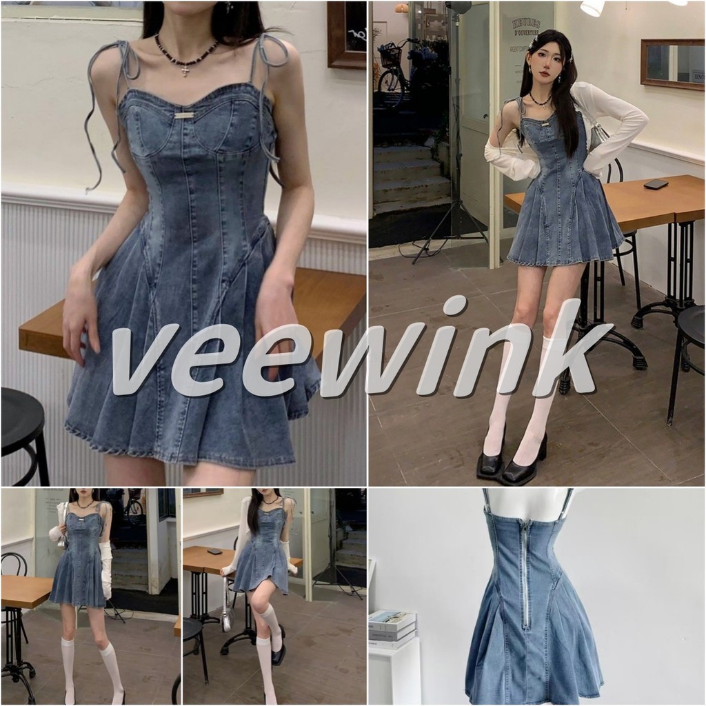 Veewink พร้อมส่งจากกทม ชุดสูทเดนิมสตรี เสื้อกันแดด+กระโปรงยีนส์ สไตล์สายเกา เซ็กซี่และน่ารัก เนื้อผ้าไฮเอนด์