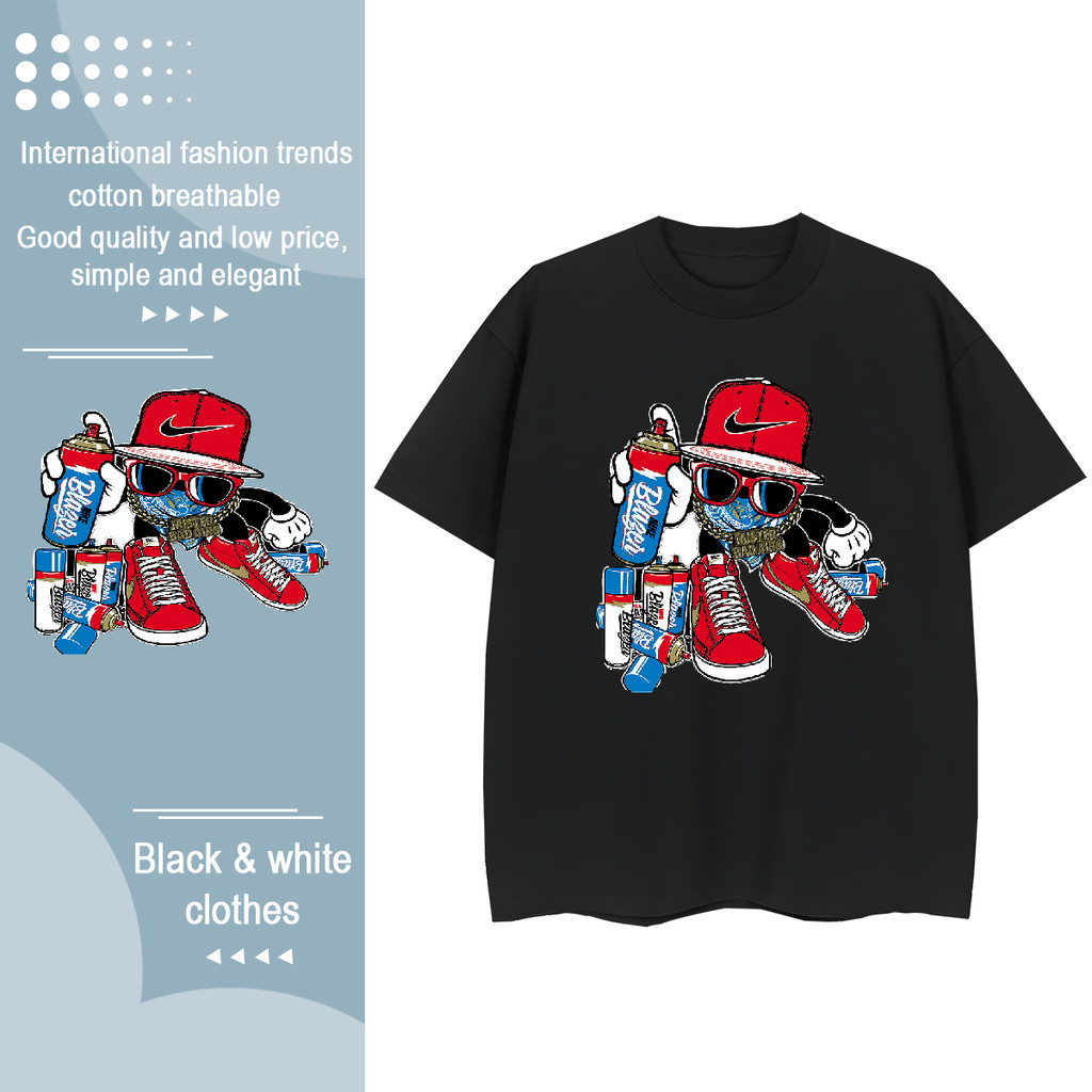 Nikeระดับไฮเอนด์ กีฬา แฟชั่น แขนสั้นหลวม ระบายอากาศได้ เสื้อยืด สามารถ DIY