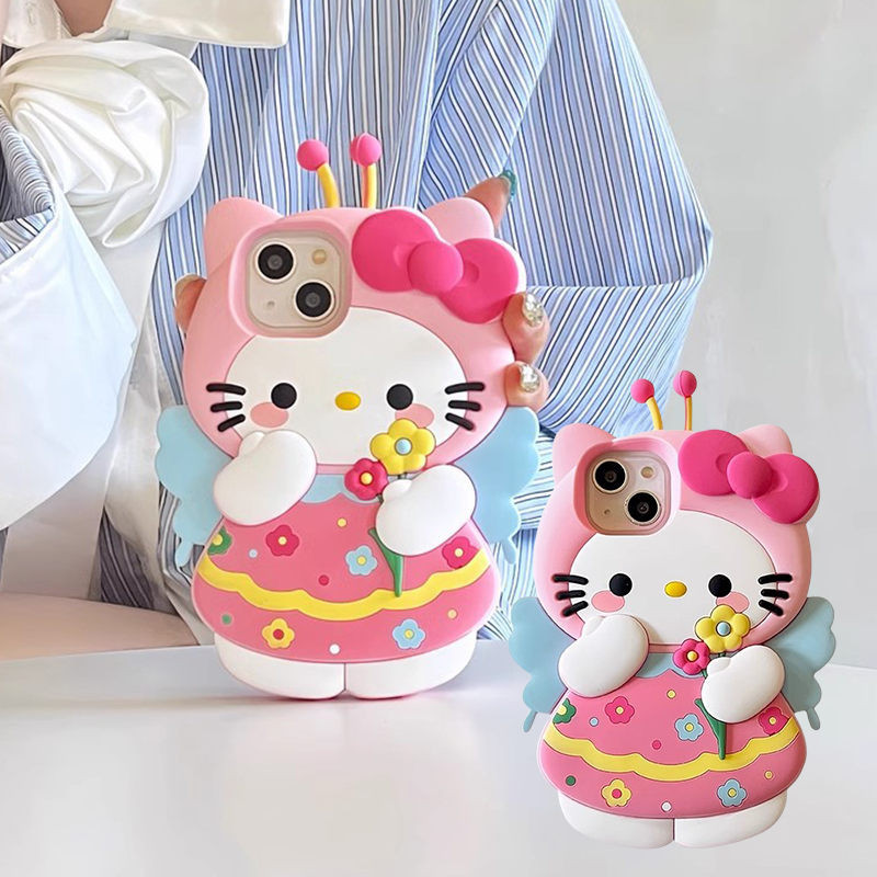3D กันกระแทก สําหรับ Vivo V30 V29 V27 Pro V25 5G V25E 4G Y12S Y12A Y20 Y20S Y20i Y31 2021 เคสมือถือ Soft TPU Case เคสป้องกัน Cute Cartoon Flowers Bee Hello Kitty เคสกันกระแทก เคสซิลิโคน เคสป้องกันสามมิติ