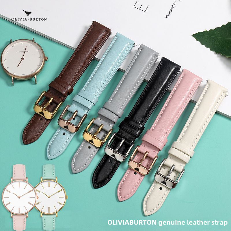 สายนาฬิกาข้อมือหนังแท้ Olivia BURTON สายนาฬิกาข้อมือหนังวัวสำหรับผึ้งน้อยสายนาฬิกาข้อมือผู้หญิง12มม.