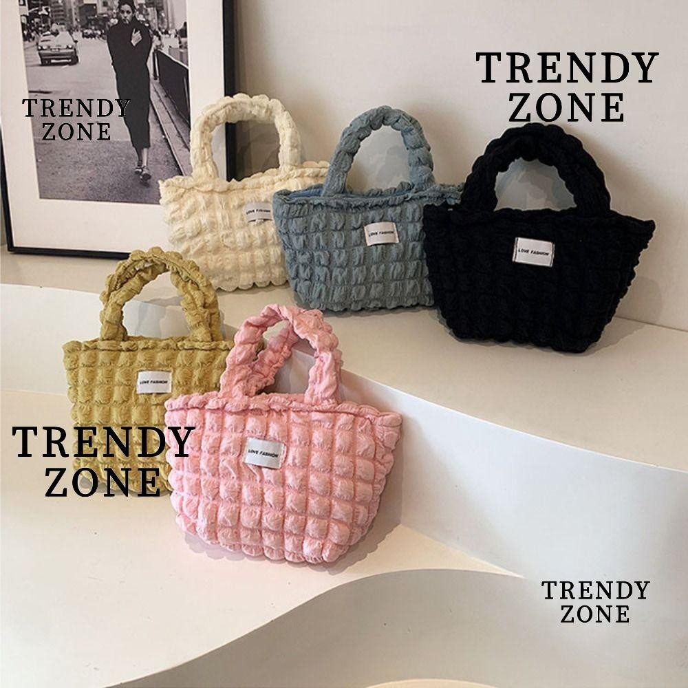Trendyzone สีทึบ Tote, Travel Storage กระเป๋าสะพายรักแร้กระเป๋าผู้หญิงลายสก๊อตกระเป๋าถือขนาดเล็ก,น่ารักจีบฟองกระเป๋าถือซิปหญิง