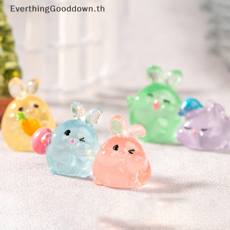 Ever Kawaii Luminous Mini เรซิ่นกระต่ายเครื่องประดับการ์ตูนกระต่าย Miniatures ตุ๊กตา Micro ภูมิทัศน์ DIY อุปกรณ์ตกแต่งบ้าน TH
