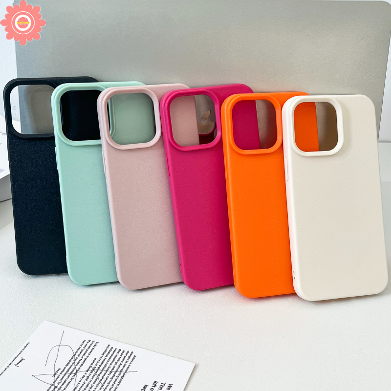 หรูหราผิวรู้สึก Macaron สําหรับ IPhone 11 15 16 13 14 12 Pro Max XR 15 14 16 Plus XS X Max สีทึบเรียบง่ายรูปแบบหนังกลับกันกระแทกฝาครอบโทรศัพท์นุ่ม